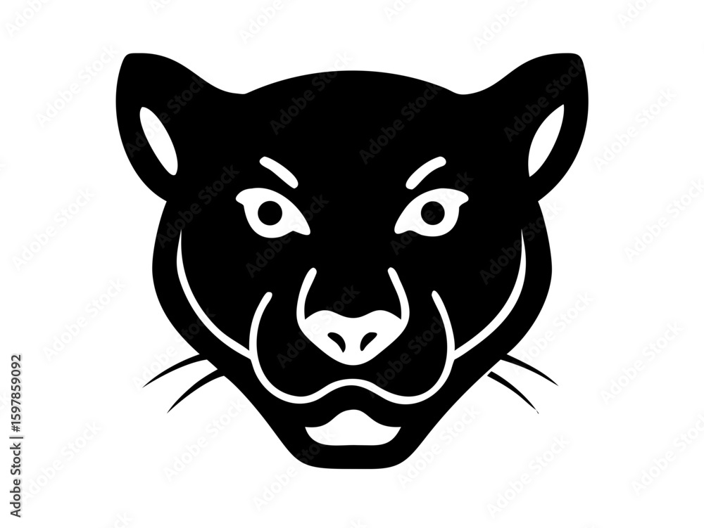 Obraz premium Powerful black panther head profile, perfect for logos or graphic design. A bold, stylized silhouette of a panther's head in profile view.