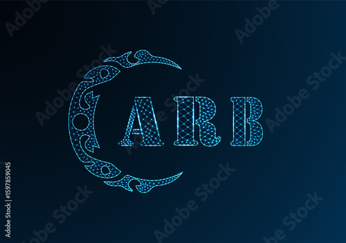 Low poly letter logo ARB design. ARB letter logo low poly vector design on blue color gradient background. ARB logo low poly design