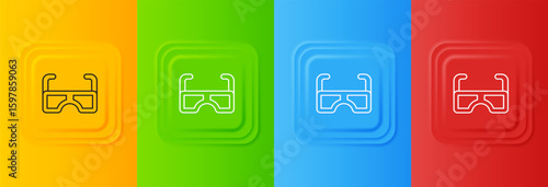 White Glasses icon isolated on colorful background. Eyeglass frame symbol. Set icons in square buttons. Vector