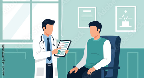 Doctor Explaining Medical Results To Patient On Tablet In Consultation Room