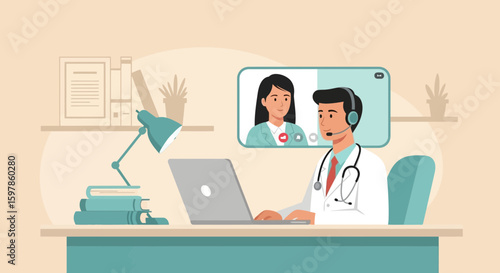 Doctor Provides Virtual Healthcare Service Through Telemedicine Video Conference