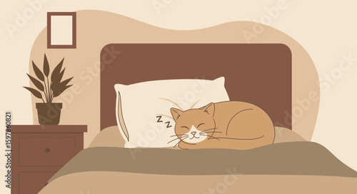 Cozy Cat Nap Illustration In Earthy Tones Perfect for Home Decor Prints