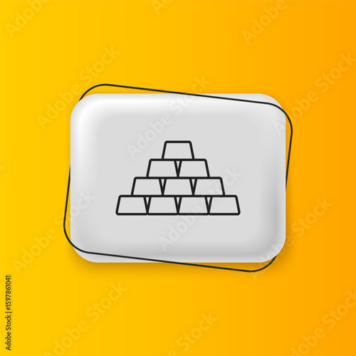 Black Gold bars icon isolated on yellow background. Banking business concept. Silver rectangle button. Vector