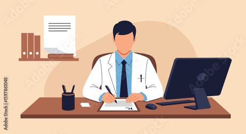 Doctor Writes Prescription In Office Professional Medical Healthcare Scene