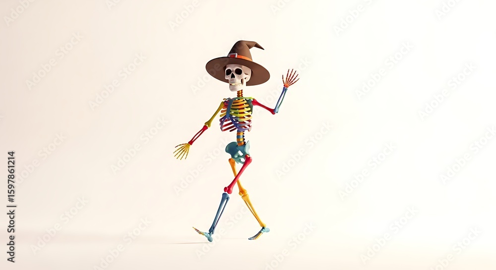 Fototapeta premium Colorful Skeleton with Witch Hat
