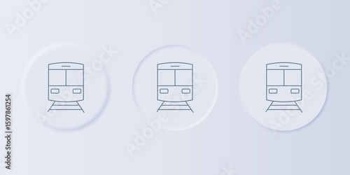 Grey Train and railway icon isolated on grey background. Public transportation symbol. Subway train transport. Metro underground. Set icons in square buttons. Vector