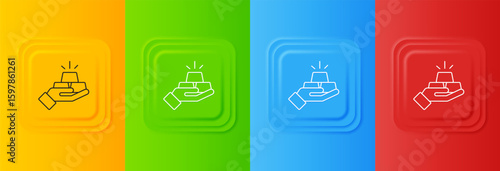 White Gold bars icon isolated on colorful background. Banking business concept. Set icons in square buttons. Vector