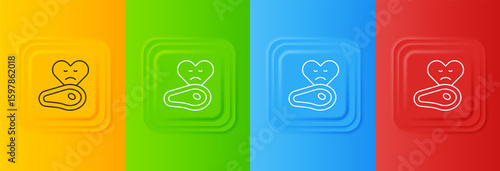 White Steak meat icon isolated on colorful background. Set icons in square buttons. Vector