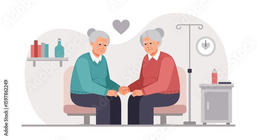 Elderly Affection: Two Senior Women Holding Hands Expressing Love And Mutual Support