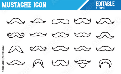 Mustache Icon Collection Representing Masculinity and Grooming