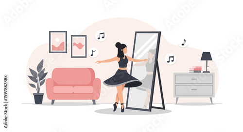 Elegant Ballerina Practicing Ballet Moves In The Comfort Of Her Cozy Home