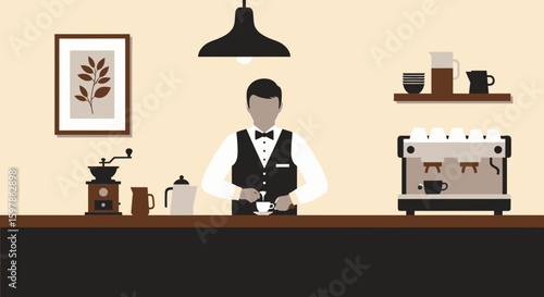 Elegant Barista Preparing Espresso Drink At A Cozy Coffee Shop Environment