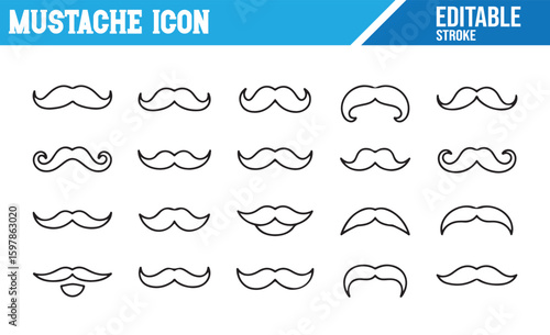 Mustache Icons Depicting Classic and Modern Beard Styles for Personal Care