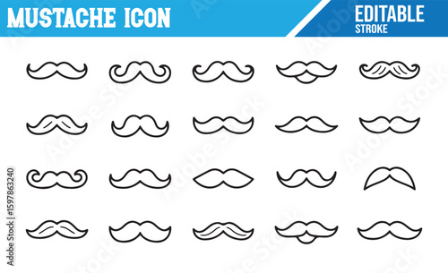 Collection of Mustache Icons Featuring Various Styles and Designs