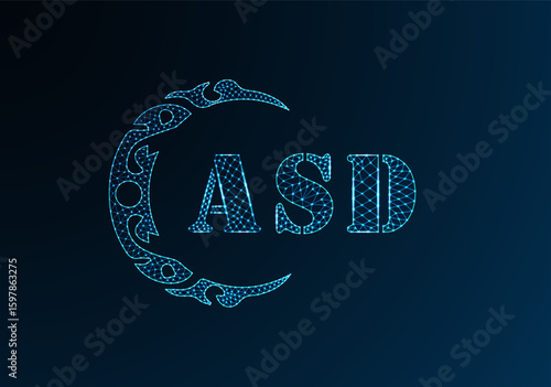 Low poly letter logo ASD design. ASD letter logo low poly vector design on blue color gradient background. ASD logo low poly design