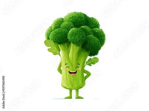 Happy broccoli cartoon character vegetable illustration, Isolated On White, Transparent Background, Png