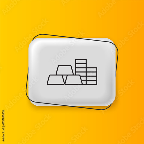 Black Gold coin with gold bars icon isolated on yellow background. Banking currency sign. Cash symbol. Silver rectangle button. Vector