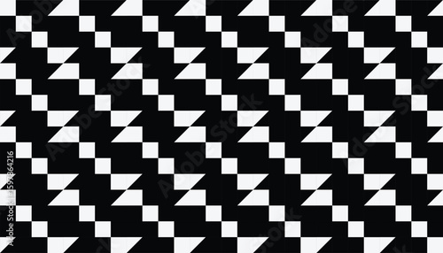 High-contrast abstract pattern with repetitive black and white angular elements forming diagonal rhythm. Great for wallpapers, prints, and minimalist visuals