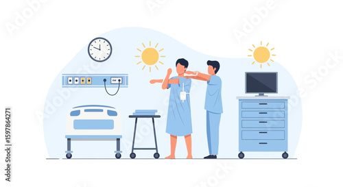 Encouraging Patient Recovery Through Rehabilitation Exercises In Bright Hospital Room