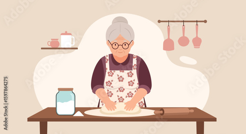 Grandma Prepares Dough, Baking Traditions, Family Recipes, Home Cooking