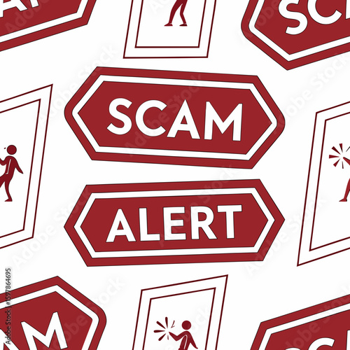 Scam Alert Seamless Pattern Vector with Repeating Icons

