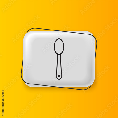 Black Heroin in a spoon icon isolated on yellow background. Concept of drug addiction and dependence from the narcotic. Junkie lifestyle. Silver rectangle button. Vector