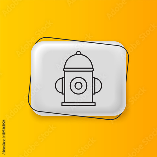 Black Fire hydrant icon isolated on yellow background. Silver rectangle button. Vector