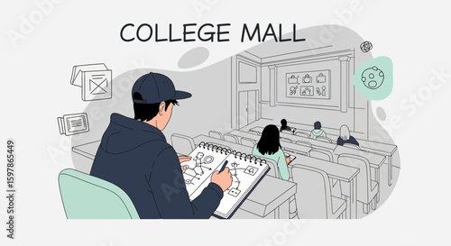 Creative Student Making Sketches Of Online Store Design During Business Lecture