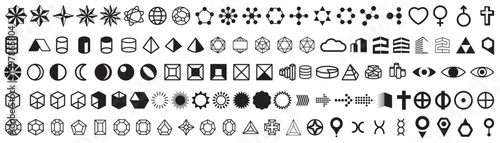 Black set of abstract shapes. Abstract geometric shapes and isolated icons. Collection modern contemporary figure. Design aesthetic.