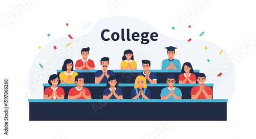 Happy College Students Clapping And Celebrating Graduation In An Auditorium