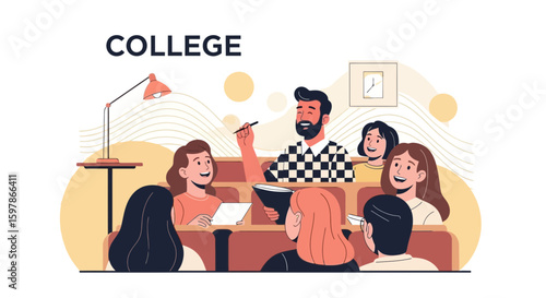 Enthusiastic College Professor Lecturing Students During Class Session In Auditorium