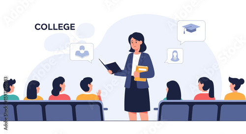 Enthusiastic Instructor Teaching Students in Auditorium for Higher Education