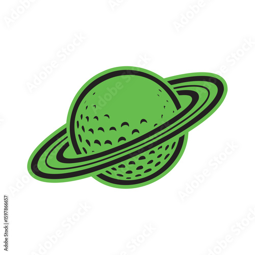 Illustration of a simple doodle golf ball surrounded by a Saturn ring