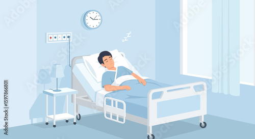 Man Resting Peacefully In Hospital Bed After Recovery Procedure Depicting Serenity