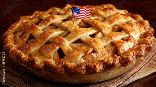 Delicious apple pie with flag