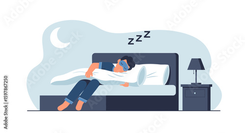 Man Sleeping Peacefully In Bed At Night During Good Sleep Habits