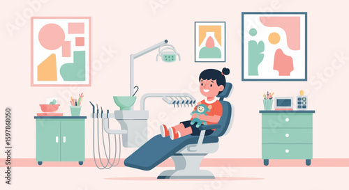 Happy Young Patient In Dentist Office For Child Dental Examination