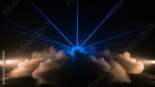 Blue Laser Beams with Futuristic Vibe Against a Smoky Backdrop