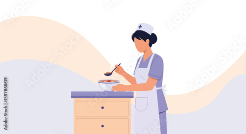 Caring Nurse Prepares Nutritious Food For Patient Recovery In Health Setting