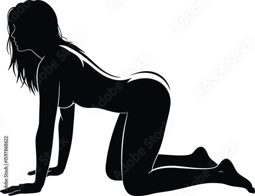 Provocative Woman Silhouette on Hands and Knees