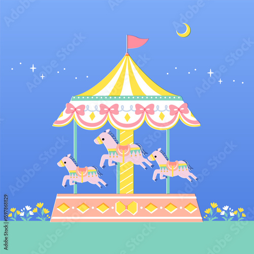 cute illustration of merry go round