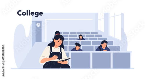 Dedicated Student Taking Notes In A University Lecture Hall Environment
