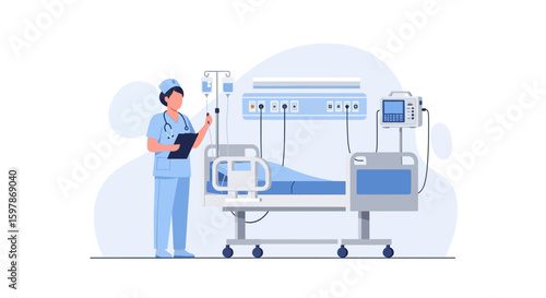 Healthcare Professional Monitoring Patient With Intensive Care Unit Equipment