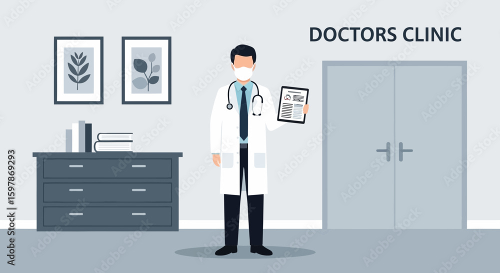 Healthcare Professional Standing Inside Clinic Holding Medical Record Chart Healthcare Professional Standing Inside Clinic Holding Medical Record Chart
