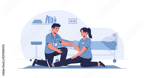 Healthcare Professionals Assisting Patient With Stretching Exercise For Rehabilitation