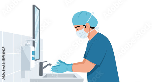 Healthcare Worker Washing Hands In A Sterile Environment For Safety Measures