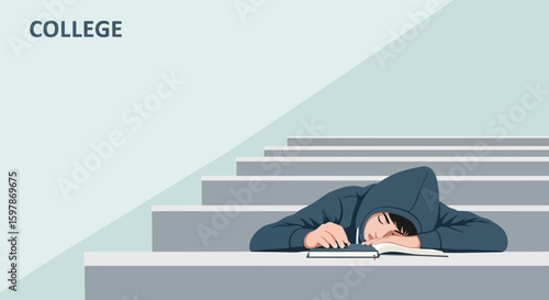 Exhausted Student Sleeping On Desk In Lecture Hall Representing Academic Burnout