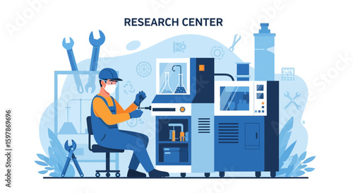 Man Working With Automated Machinery In Research Center Modern Technology