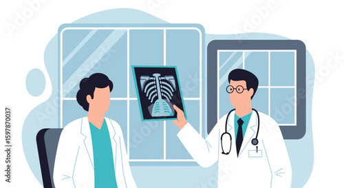 Medical Consultation Showing X-Ray Image With Doctors In Clinic Hospital