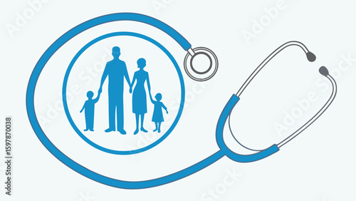 Family Health Illustration Healthcare Wellness with a stethoscope, prioritizing preventative